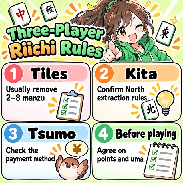 Illustrated overview of three-player mahjong rules