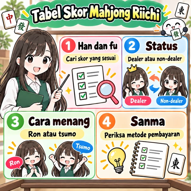 Tabel poin mahjong empat dan tiga pemain: ilustrasi