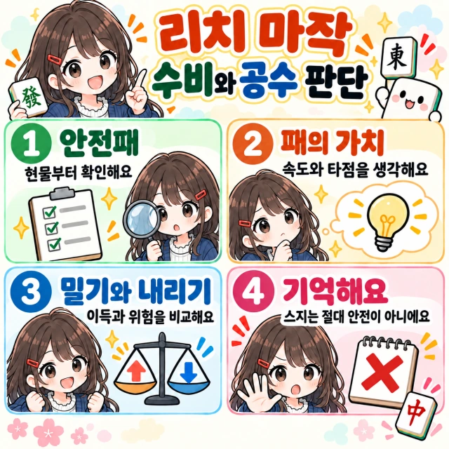 마작의 공수 판단과 수비 그림 설명