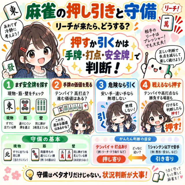 麻雀の押し引きと守備の図解